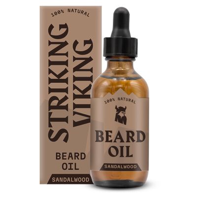 Striking Viking Sandalwood Beard Oil - 60 ml - Promotes Beard Growth - Vegan Facial Hair Care - Fast Absorbing Facial Hair Softener