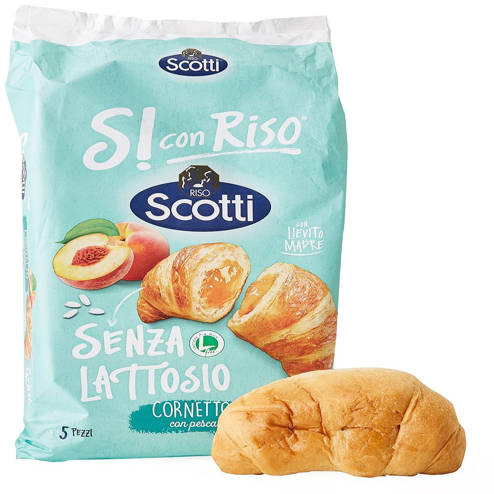 Riso Scotti Cornetto con Pesca Senza Lattosio Croissant with Peach Lactose Free ( 5 x 48g ) 240g Without Palm Oil Without Milk proteins