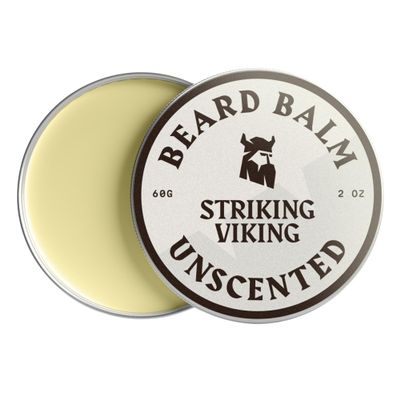 Striking Viking Beard Balm - 60 g, Unscented - Light Hold Styling & Beard Wax - Soothes Sensitive Skin & Shapes with Moustache Wax - Doubles as Post Shave Balm