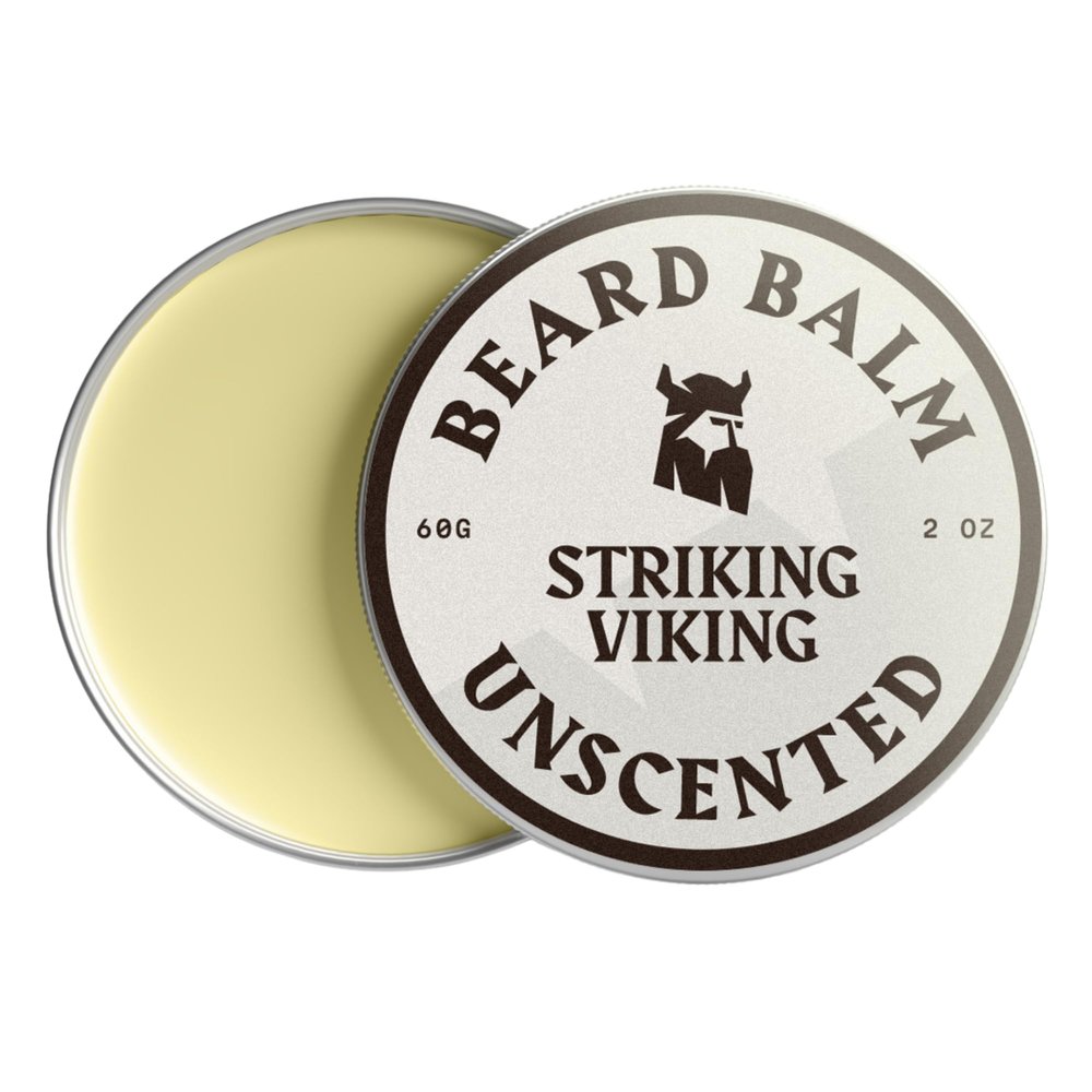 Striking Viking Beard Balm - 60 g, Unscented - Light Hold Styling & Beard Wax - Soothes Sensitive Skin & Shapes with Moustache Wax - Doubles as Post Shave Balm