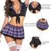 ADOME Lingerie for Women Sexy Schoolgirl Costume 0utfit Lingerie Set Lace Student Cosplay Roleplay with Top and Mini Skirt, Purple, Medium view 3