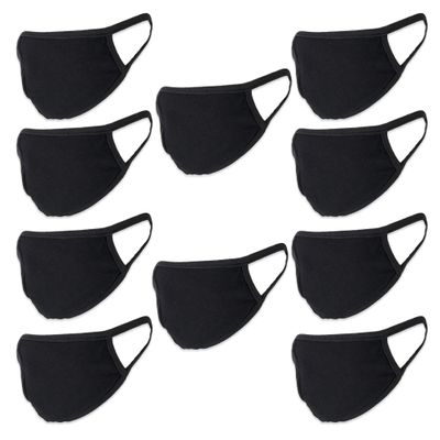 Buttonsmith Black Adult Cotton Face Mask - Pack of 10 - Two Layer Soft T-Shirt Material - Washable, Reuseable - Adult One Size - Made in The USA