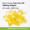 Cod Liver Oil Capsules High Strength 1000mg, 365 Omega 3 Softgels, EPA DHA Vitamin A Vitamin D3, 1 Year Supply, Gluten Free, UK Made by Natur Supps view 3