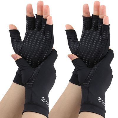 2 Pairs Compression Gloves for Women and Men  Copper Arthritis Gloves for Rheumatoid Arthritis Osteoarthritis Carpal Tunnel  Hand Pain Relief and Support  Open Finger