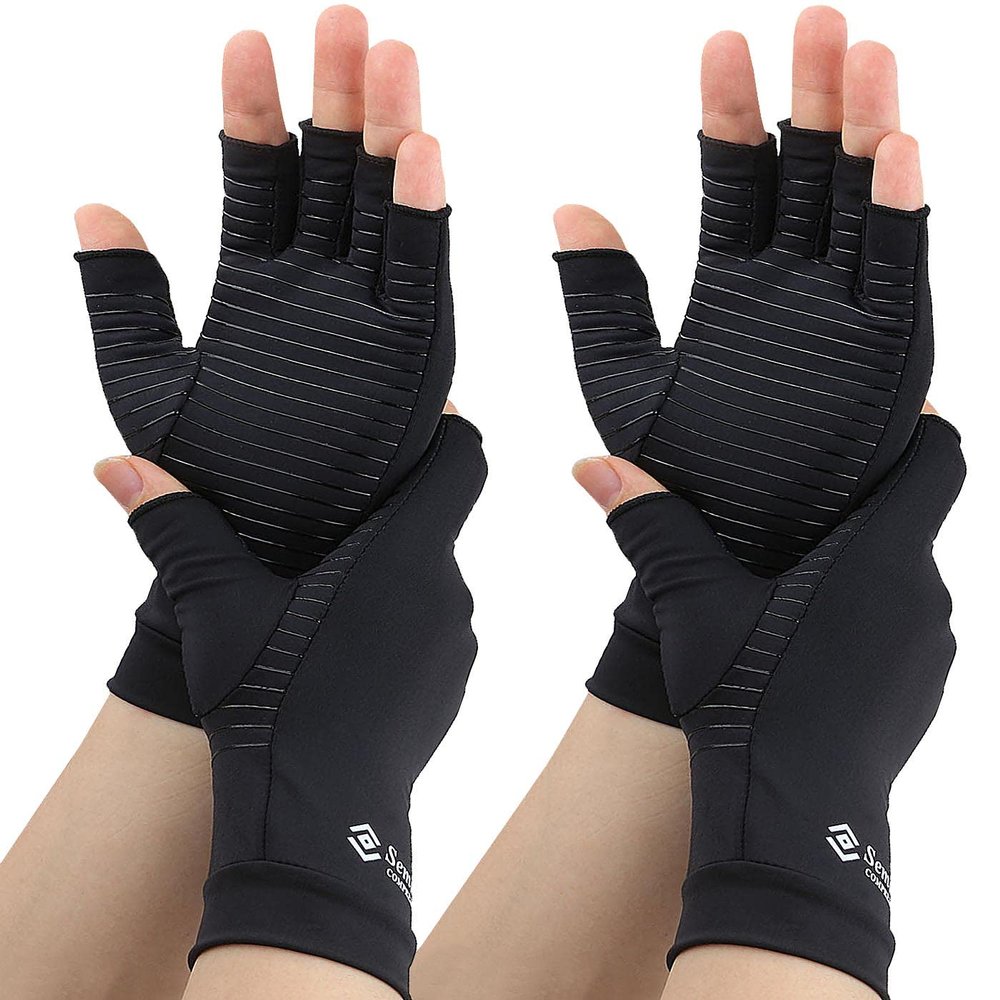 2 Pairs Compression Gloves for Women and Men  Copper Arthritis Gloves for Rheumatoid Arthritis Osteoarthritis Carpal Tunnel  Hand Pain Relief and Support  Open Finger