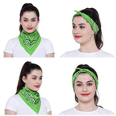 GIRRIJA Women's Cotton Bandanas (Parrot Green, 22" X 22") - Pack of 4 Piece