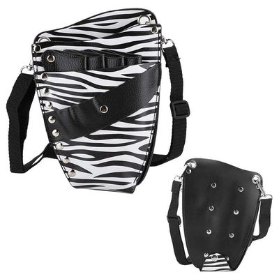 Hairdressing Scissors Waist Bag, Professional PU Leather Hair Stylist Barber Scissors Holster for Hair Clip Comb Hairdressing Tool (Black+White Stripe)