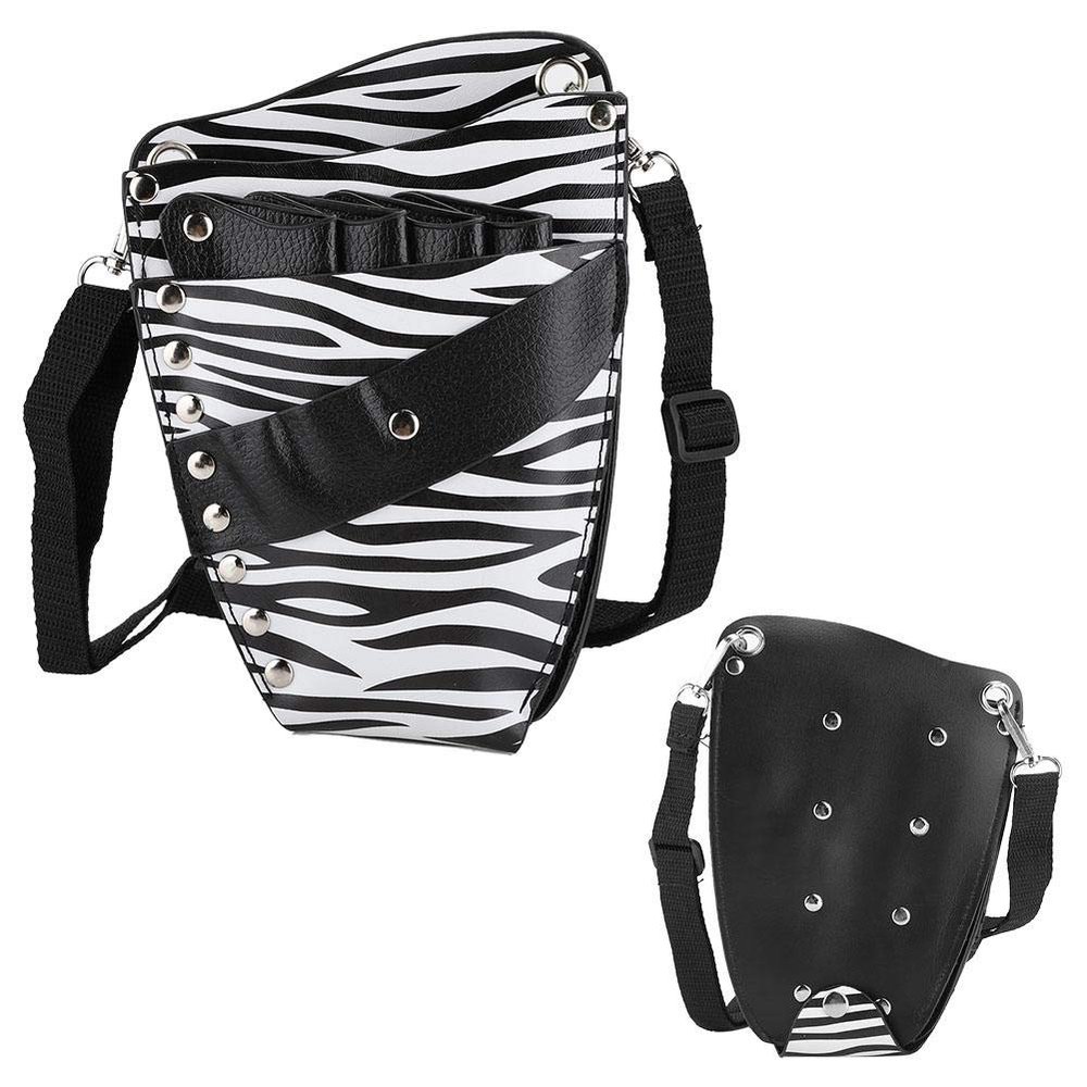Hairdressing Scissors Waist Bag, Professional PU Leather Hair Stylist Barber Scissors Holster for Hair Clip Comb Hairdressing Tool (Black+White Stripe)
