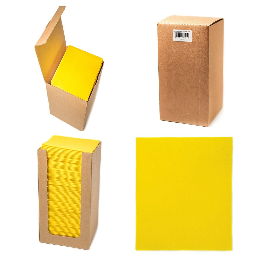 Alvotex Chic Airlaid 100 Cocktail Napkins, 1/4 Pleats, Fabric-Like, Disposable Napkin, Yellow, 20 x 20 cm