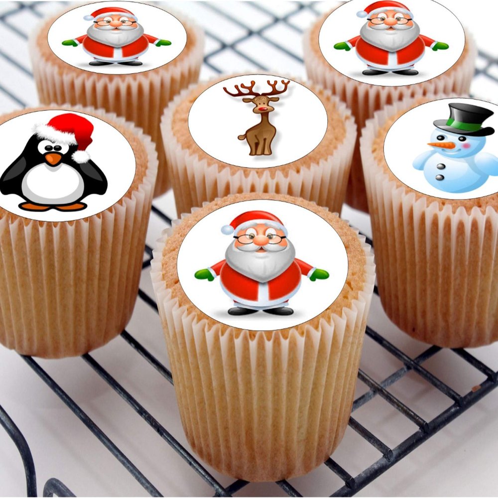 The Cake Decorators Boutique 24 Christmas Characters Style edible Iced Icing CupCake Toppers