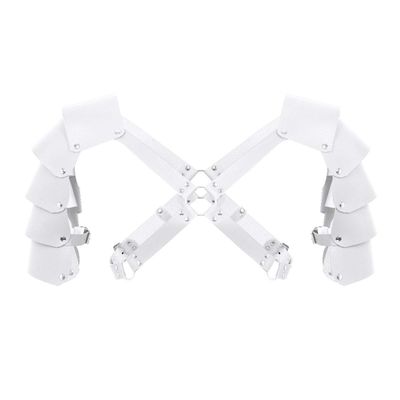 iiniim Steampunk Faux Leather Adjustable Body Chest Harness Armor Shoulder Cage Belt Clubwear Costume White Type B One Size