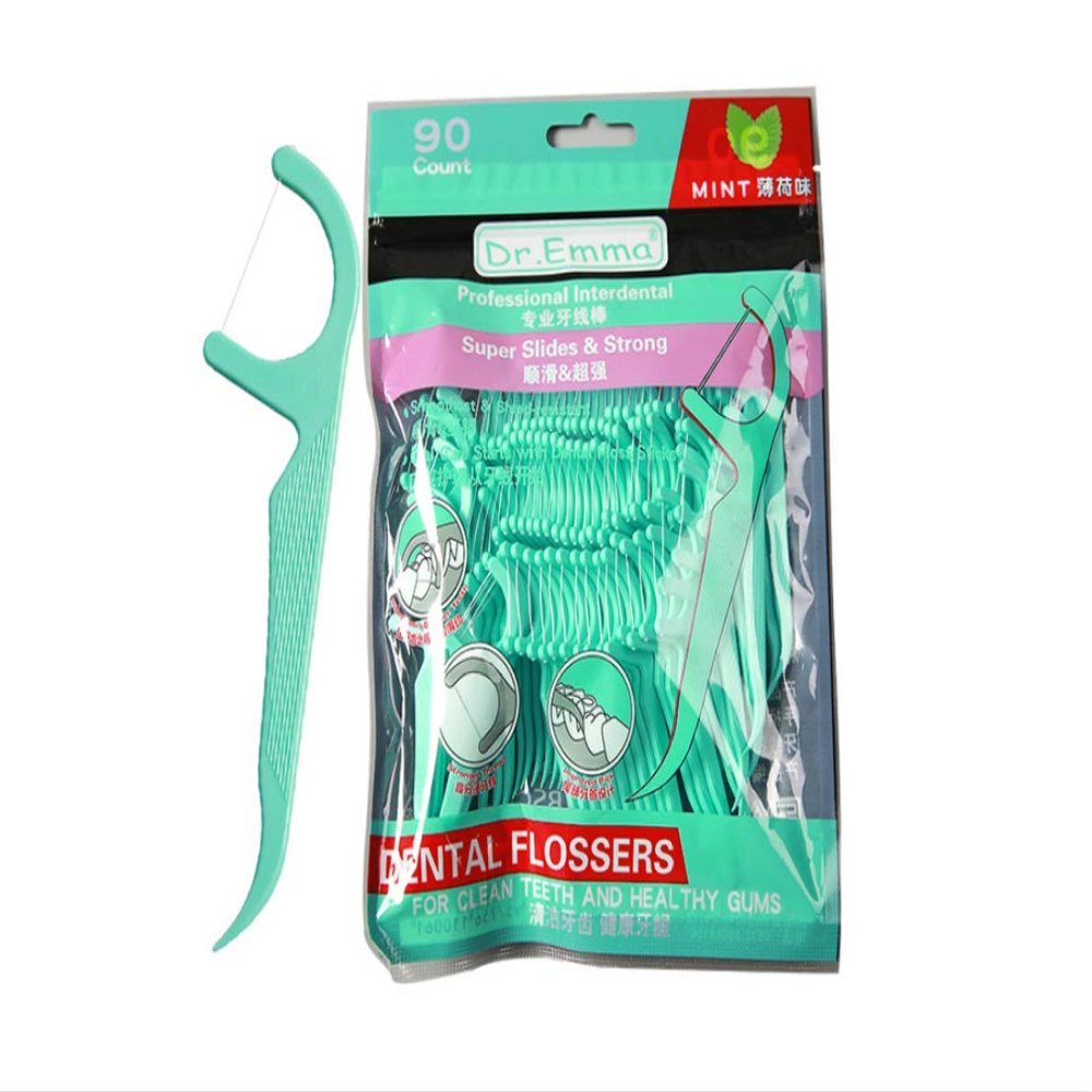 90 Premium Dental Floss Stick Mint Flavour, Strong No Shred, Vegan Floss Best for Gingivitis Gum Disease Treatment, Bleeding Gums, Bad Breath Relief & Teeth Cleaning Hygienist Care- Pack