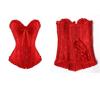 KHDFYER Plus Size Sexy Lingerie Sexy Satin Floral Gothic Lace Up Boned Overbust Corset Bustier Waist Trainer Plus Size S-6Xl with G-String-Red_L view 3