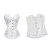 KHDFYER Sexy Lingerie for Sex Sexy Satin Floral Gothic Lace Up Boned Overbust Corset Bustier Waist Trainer Plus Size S-6Xl with G-String-White_XXXL view 4