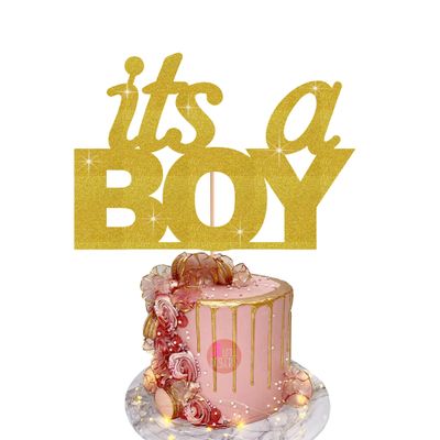 It's a Boy Cake Topper - Baby Shower Toppers - Gender Reveal Cake Decorations - Double Sided Glitter Card (GOLD)