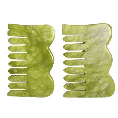 Jade Gua Sha Scraping Massage Tool Hand Made Jade Guasha Board, Tools for SPA Acupuncture Therapy Trigger Point Treatment on Face Arm Foot Small(Comb)Green,Wavy 1
