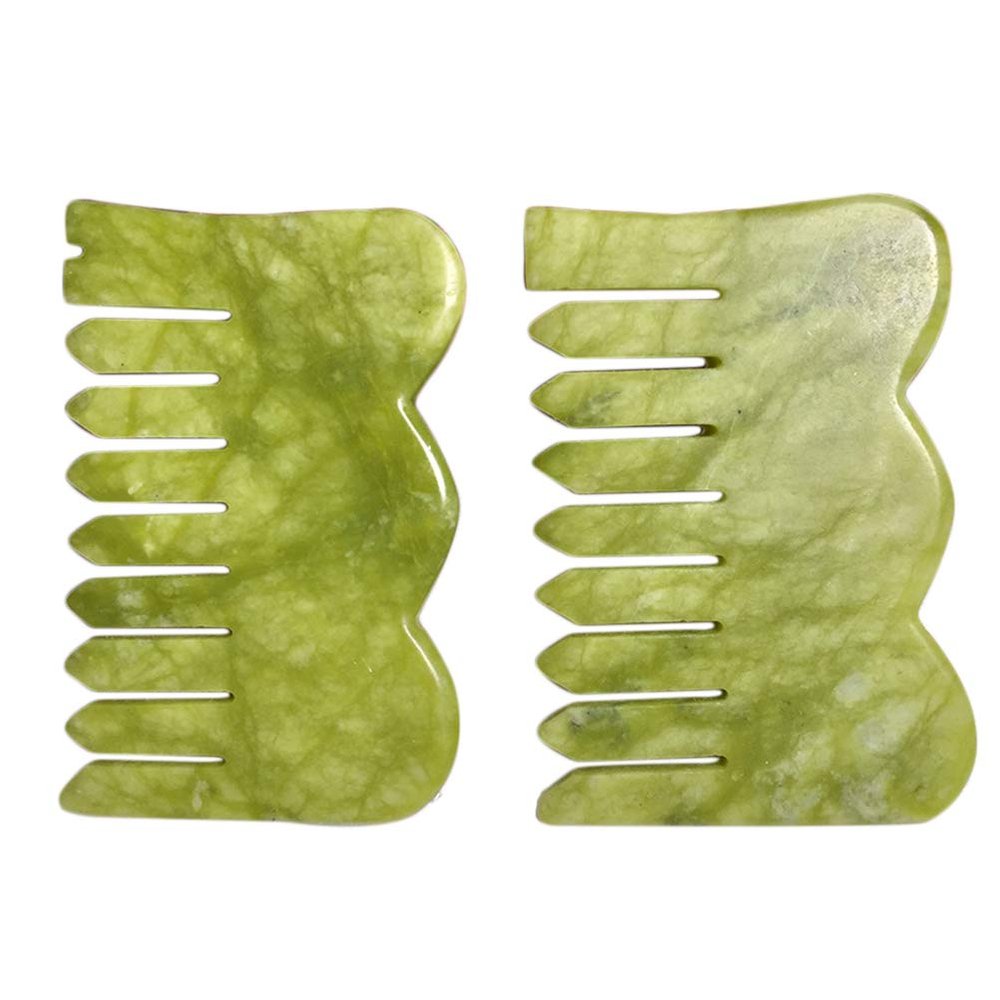 Jade Gua Sha Scraping Massage Tool Hand Made Jade Guasha Board, Tools for SPA Acupuncture Therapy Trigger Point Treatment on Face Arm Foot Small(Comb)Green,Wavy 1