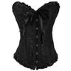 KHDFYER Fetisch Sex Clothes Women Sexy Satin Floral Gothic Lace Up Boned Overbust Corset Bustier Waist Trainer Plus Size S-6Xl with G-String-Black_XXXL view 1