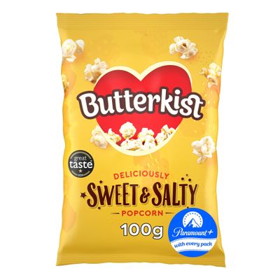 Butterkist Delicious SWEET & SALTY Popcorn 100g, Case of 8 Bags - Gluten free, Source of Fibre, Made from Wholegrains, No Artificial Colours or Flavours, Suitable for Vegetarians