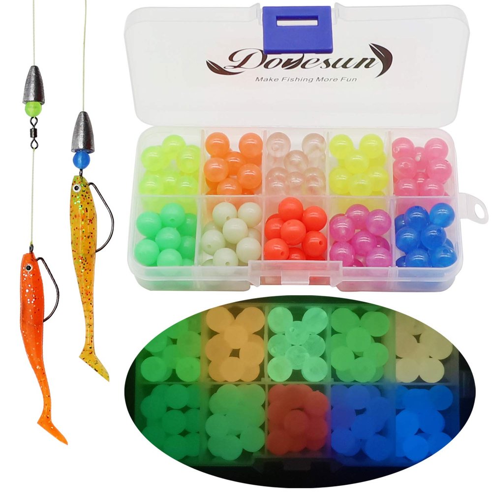 Dovesun Fishing Beads Assorted Beads Fishing Bait Eggs 10 Colors A-Glow in Dark 0.39in(120pcs)