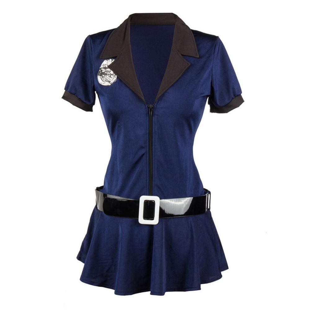 KHDFYER Sexy Nightwear Women Sexy Female Police Costume Cosplay Ladies Cop Officer Uinform Halloween Party Policeman Fancy Dress-Blue_S