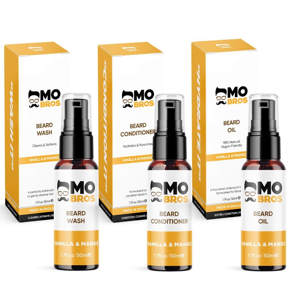 Beard Wash, Conditioner & Oil Pack | Cleanse | Soften Beards | Moisturise | 50ml (Vanilla & Mango)