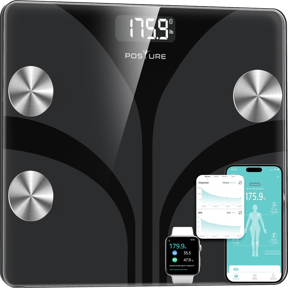 Scales for Body Weight and Fat Percentage with App & Bluetooth, High Precision 0.1lb Digital Bathroom Scales, Analyzes 13 Body Composition Data (Weight, Fat%, Water, BMI), 400 lbs Capacity, Black