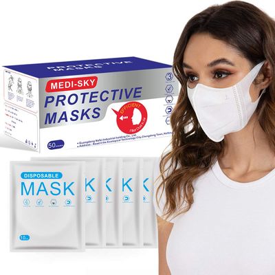 3D Disposable Mask, Elastic Cloth Ear Straps Breathable Face Mask Individual Package 50pcs White