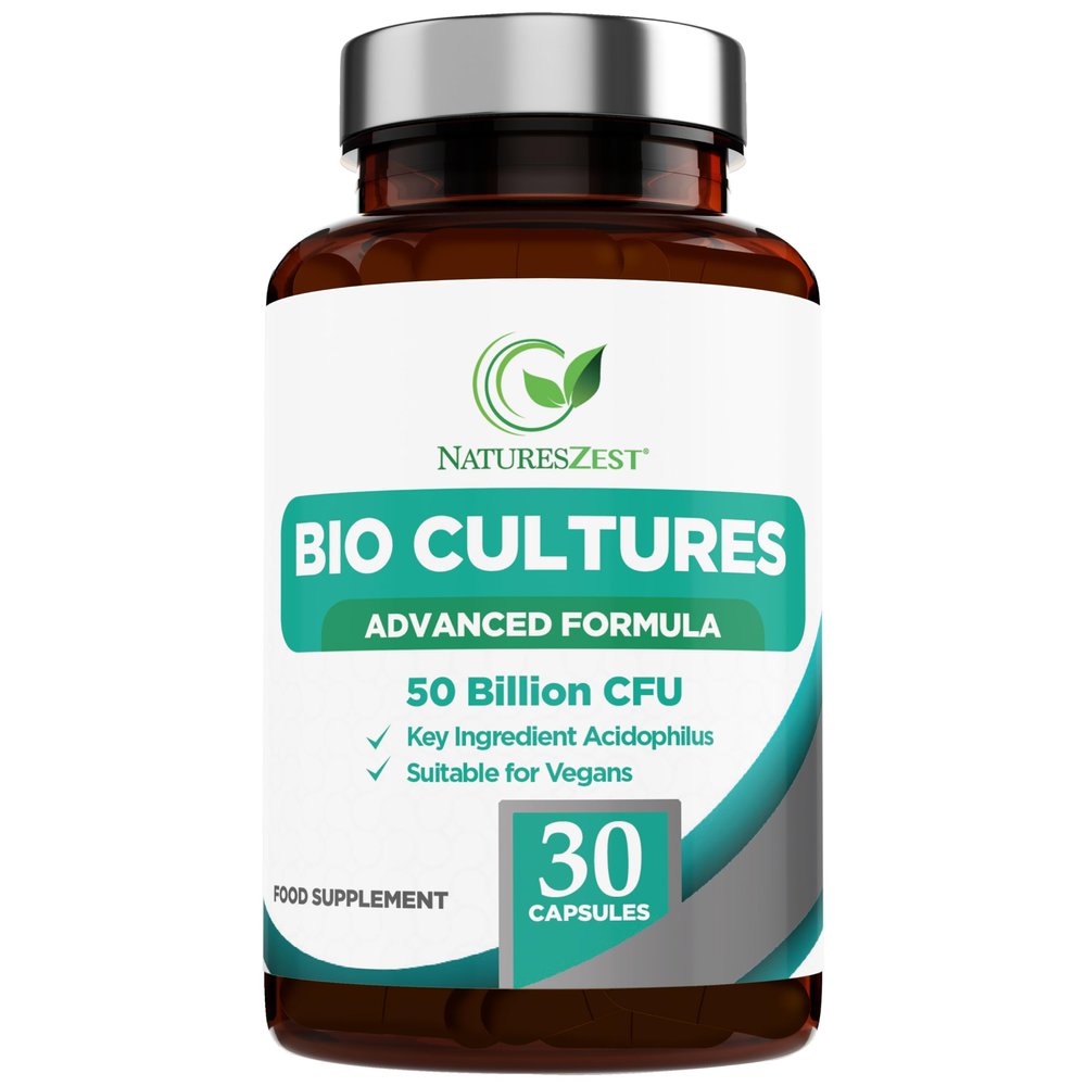 Natures Zest - 50 Billion CFU Probiotics with Prebiotics - Bio Cultures - Multi Strain Probiotic Formula for Men & Women 30 Vegan Capsules Live Cultures Probiotic Supplement with Acidophilus