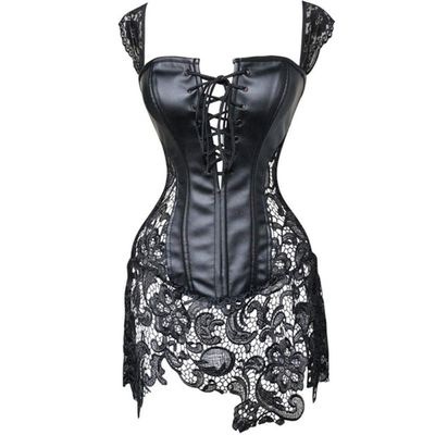 KHDFYER Sexy Outfits for Women Sexy Lingerie Women Black Faux Leather&Lace Burlesque Steampunk Corset Dress Waist Gothic Bustier Corpet Plus Size-Black_6XL