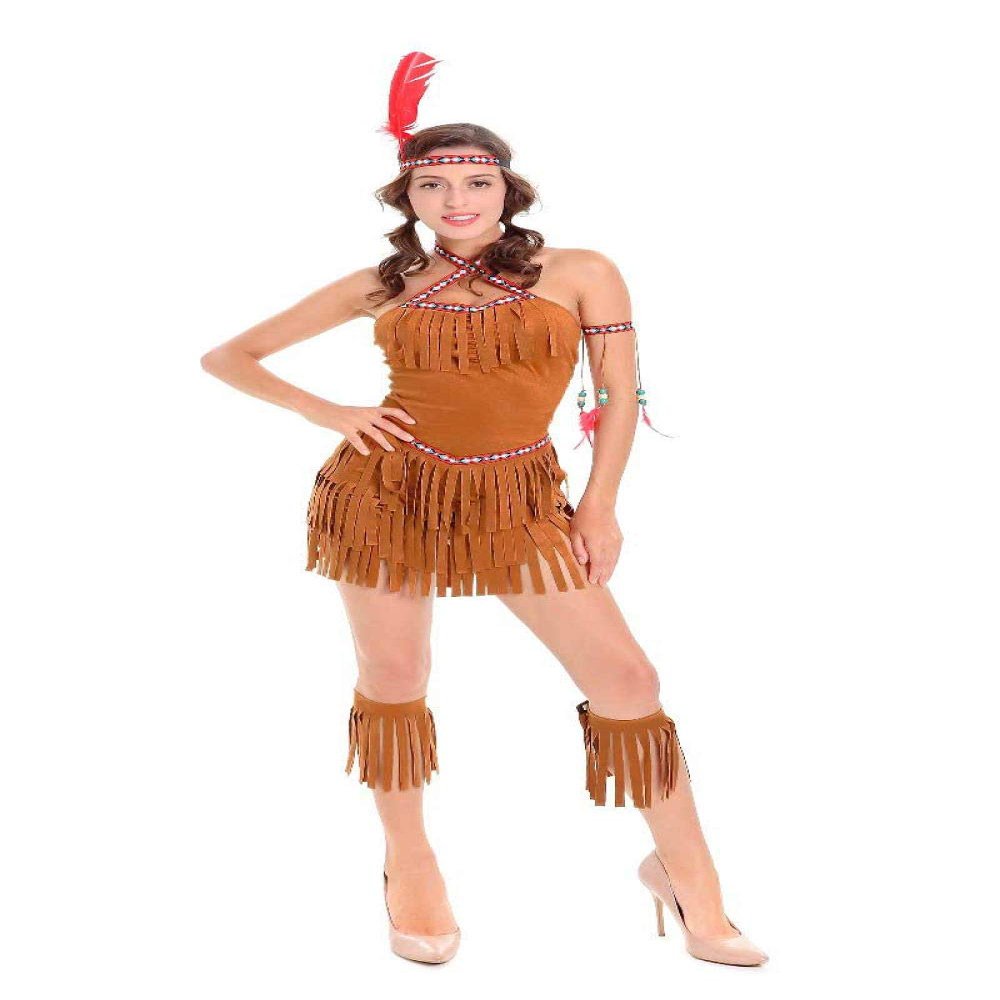 Sexy Outfits for Women Sexy Women S Fringed Native Indians Princess of Savage Forests Hunter Costume Set Cosplay for Halloween Party Fancy Dress-Brown_XL