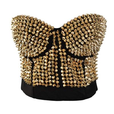KHDFYER Christmas Babydoll Lingerie Sexy Bra Women Fashion Spike Stud Rivet Bra Gold Silver Lingerie Punk Party Wear Clubwear Push Up Bra for Women-Gold_L