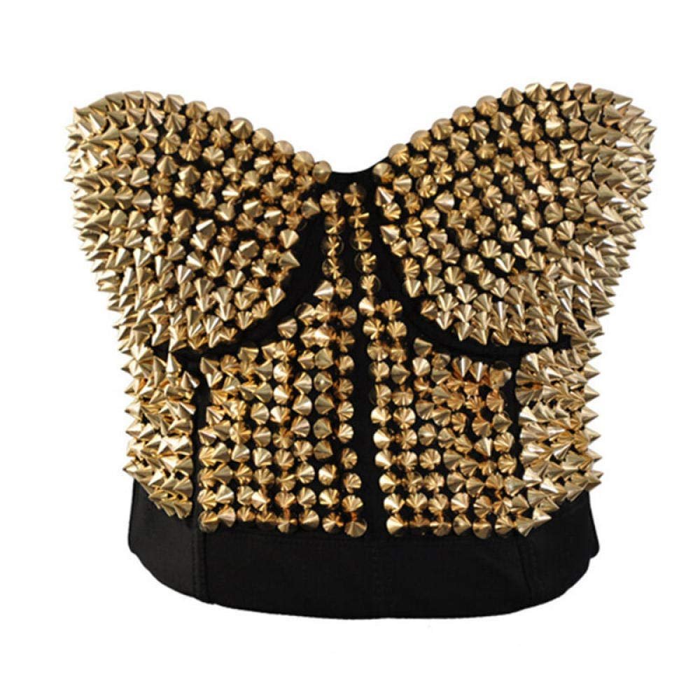 KHDFYER Christmas Babydoll Lingerie Sexy Bra Women Fashion Spike Stud Rivet Bra Gold Silver Lingerie Punk Party Wear Clubwear Push Up Bra for Women-Gold_L