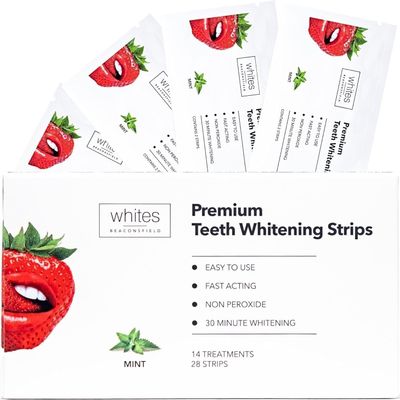 Whites Beaconsfield Teeth Whitening Strips, 28 Strips (14-Day Treatment)  Non-Peroxide Formula, Enamel-Safe, Brighten Teeth Fast, Removes Coffee, Wine, Smoke Stains, Safe for Sensitive Teeth