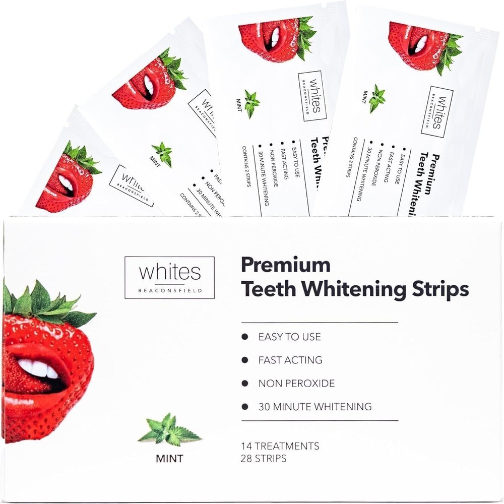 Whites Beaconsfield Teeth Whitening Strips, 28 Strips (14-Day Treatment)  Non-Peroxide Formula, Enamel-Safe, Brighten Teeth Fast, Removes Coffee, Wine, Smoke Stains, Safe for Sensitive Teeth