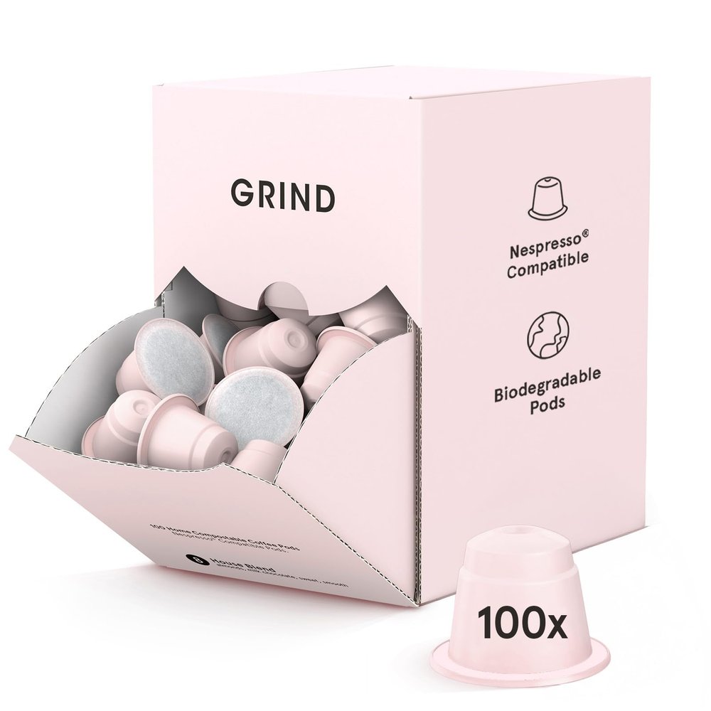 Grind House Blend Coffee Pods  Pack of 100 Biodegradable Capsules  100% Arabica  Nespresso Original Compatible  Home Compostable  Barista Quality and Specialty Grade  Medium Roast