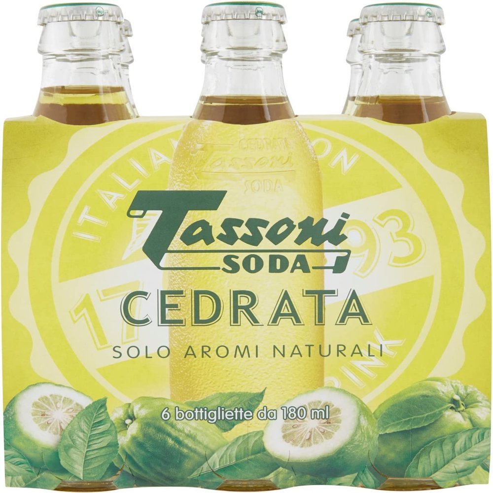 Cedrata Tassoni Soda - 24x 180ml Glass Bottles - Refreshing Italian Sparkling Drink - Best Served Over Ice with a Slice of Lemon - Traditional Italian Soft Drinks