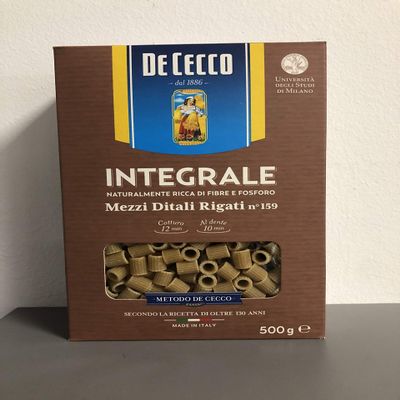 De Cecco Mezzi Ditali Rigati integrali n 159 wholemeal Italian Pasta 500g