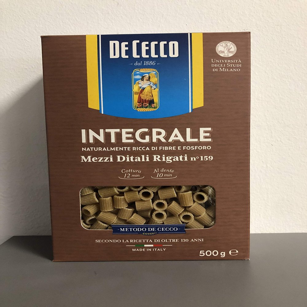 De Cecco Mezzi Ditali Rigati integrali n 159 wholemeal Italian Pasta 500g