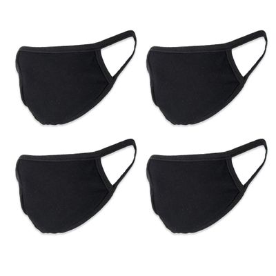 Buttonsmith Black Adult Cotton Face Mask with Filter Pocket - Pack of 4 - Two Layer Soft T-Shirt Material - Washable, Reuseable - Adult One Size - Made in The USA