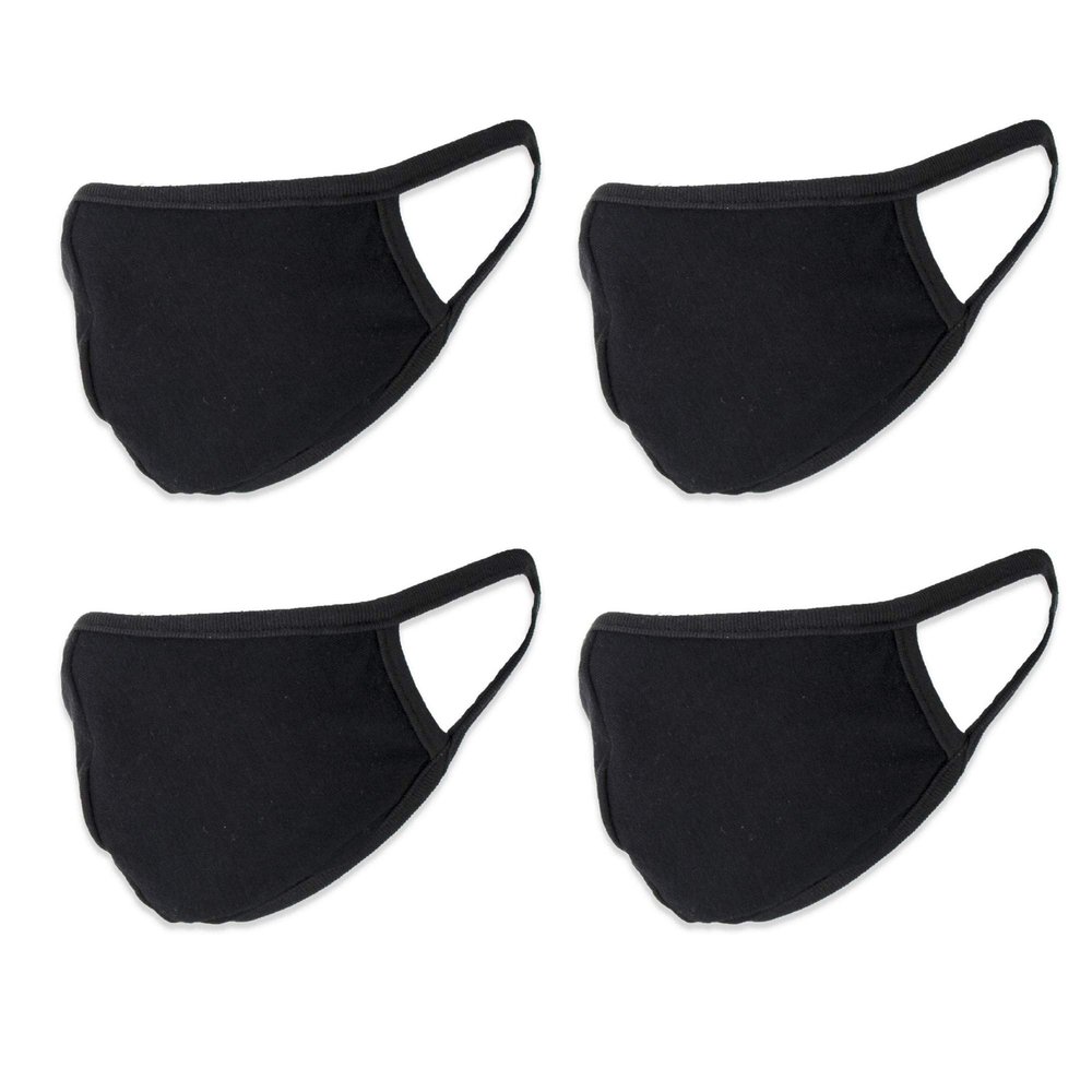 Buttonsmith Black Adult Cotton Face Mask with Filter Pocket - Pack of 4 - Two Layer Soft T-Shirt Material - Washable, Reuseable - Adult One Size - Made in The USA