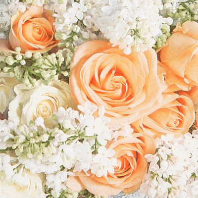20 Napkins Roses in White and Orange Flowers Wedding Summer 33 x 33 cm