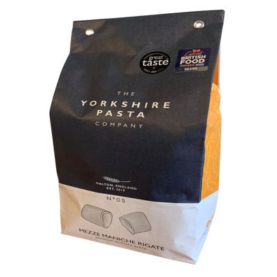 Premium Artisan Mezze Maniche 500g | UK Made Bronze-Cut Ridged Tube Pasta | Slow-Dried with No Additives | Vegan Award Winning Featured on ITV | The Yorkshire Pasta Company