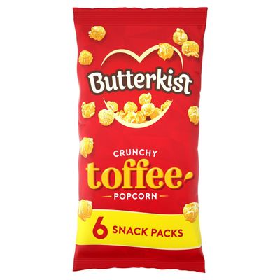 Butterkist CRUNCHY TOFFEE Popcorn 6x20g Snack Packs, Case of 12 - Gluten free, Source of Fibre, Made from Wholegrains, No Artificial Colours or Flavours, Suitable for Vegetarians