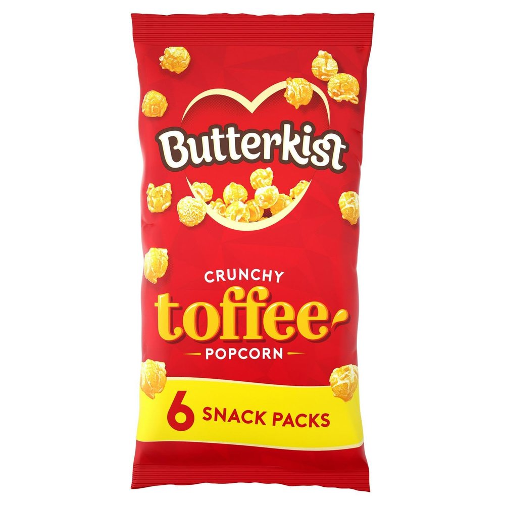 Butterkist CRUNCHY TOFFEE Popcorn 6x20g Snack Packs, Case of 12 - Gluten free, Source of Fibre, Made from Wholegrains, No Artificial Colours or Flavours, Suitable for Vegetarians
