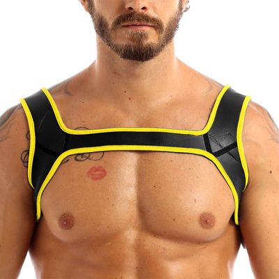 JEATHA Men's Neoprene Wide Shoulder Straps Chest Harness Belt Muscles Protector Clubwear Yellow M