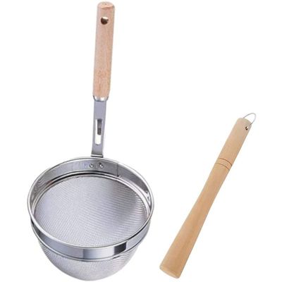 TIKUSAN Miso Strainer and Muddler Miso Dissolver Misokoshi Stainless Steel with Wooden Muddler for Making Miso Soup Made in Japan Large Size