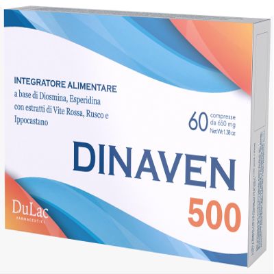 Dulac  Dinaven 500, Food Supplement for Leg Support Circulation, 60 Tablets, for Heavy and Tired Legs, Helps Improve Blood Flow, with Diosmin and Hesperidin, Made in Italy