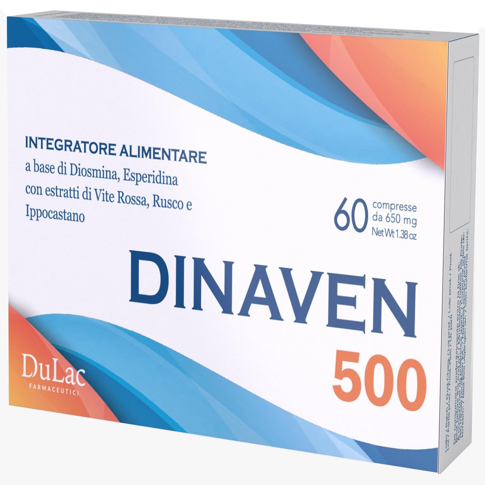 Dulac  Dinaven 500, Food Supplement for Leg Support Circulation, 60 Tablets, for Heavy and Tired Legs, Helps Improve Blood Flow, with Diosmin and Hesperidin, Made in Italy