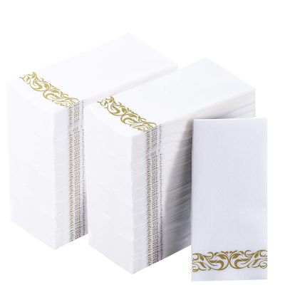 Vplus [400 Pack] Paper Napkins Guest Towels Disposable Premium Quality 3-ply Dinner Soft, Absorbent, Party Wedding for Kitchen, Parties, Dinners or Events (Gold).